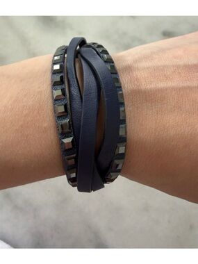 Swarovski Wrap Bracelet in Dark Navy with Black Stud Accents